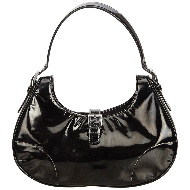 Prada Black Patent Leather Hobo Bag at 1stdibs