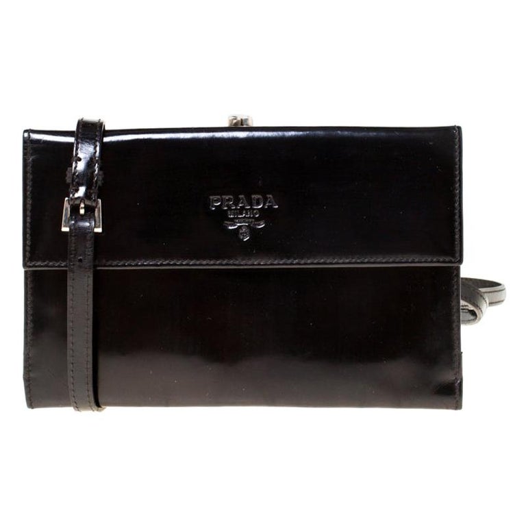 Prada Black Patent Leather Kisslock Sling Wallet For Sale at 1stDibs