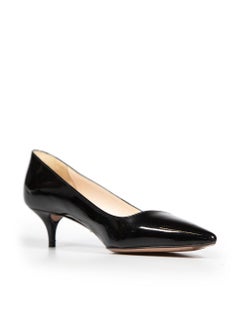 Prada Black Patent Leather Kitten Heel Pumps Size IT 37.5