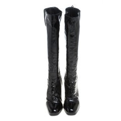 Prada Black Patent Leather Knee Length Boots Size 41