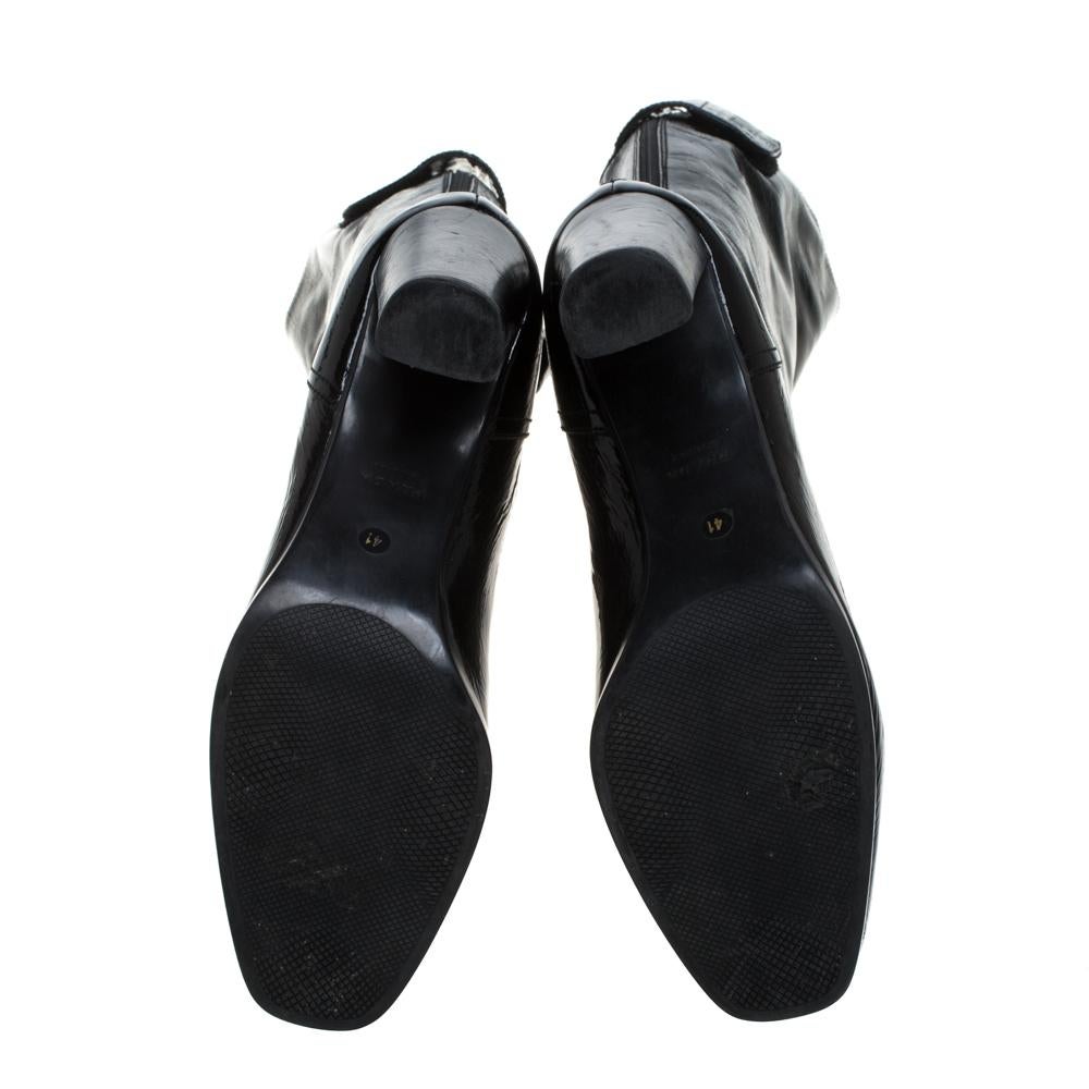 Women's Prada Black Patent Leather Knee Length Boots Size 41