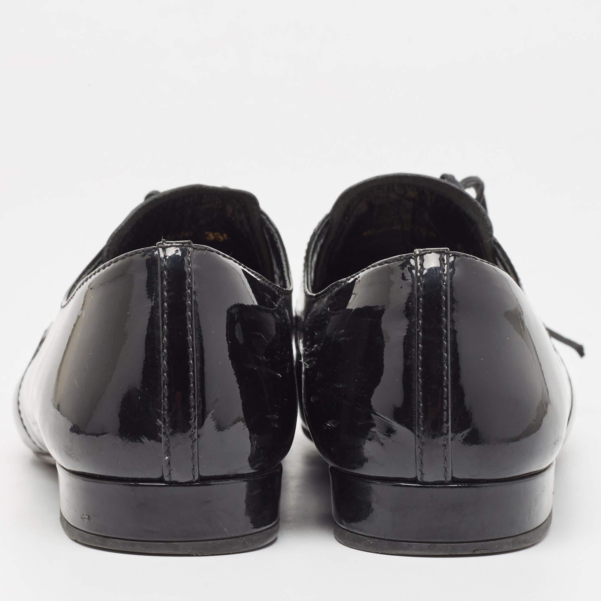 Prada Black Patent Leather Lace Up Derby Size 36.5 For Sale 2