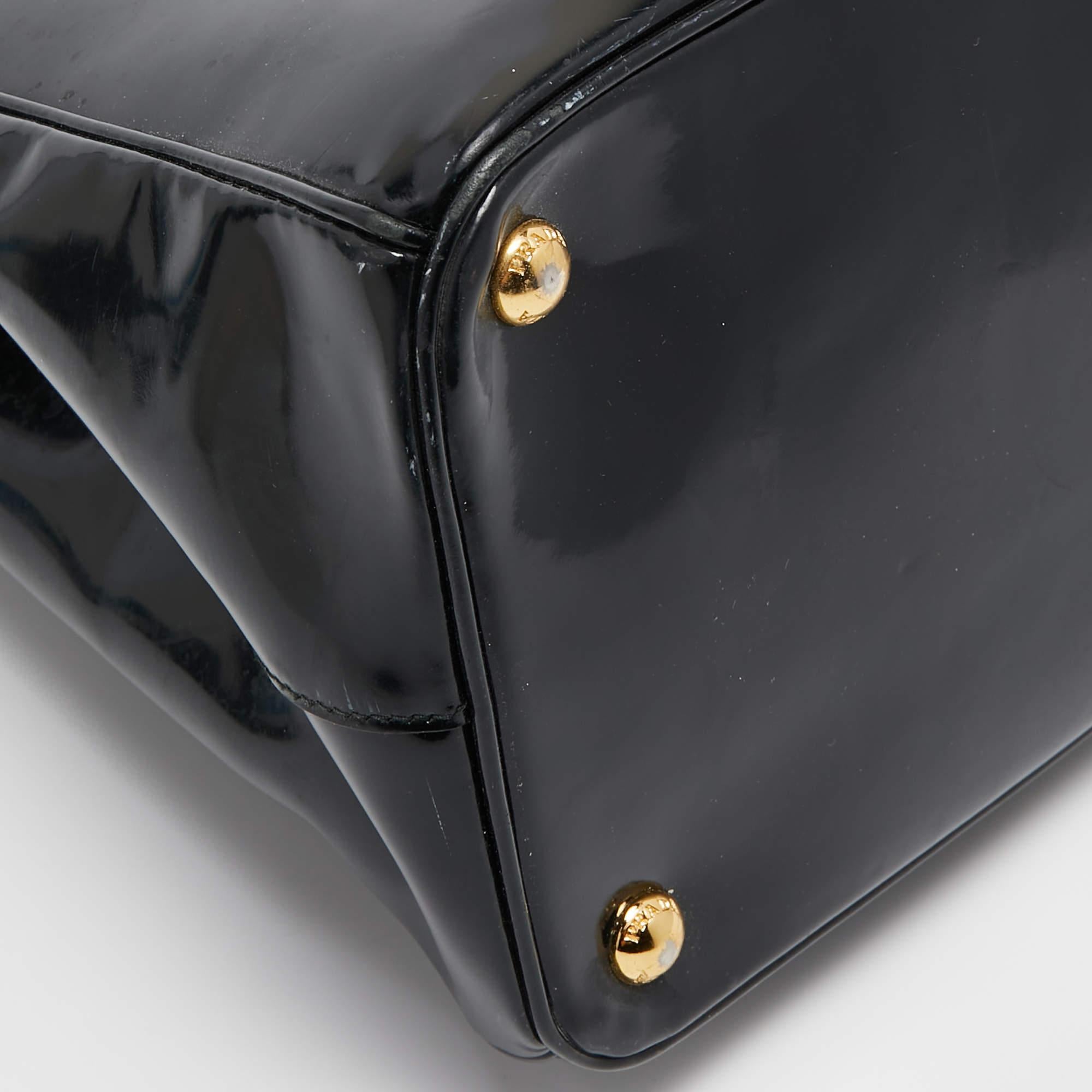 Prada Black Patent Leather Large Double Zip Tote 9