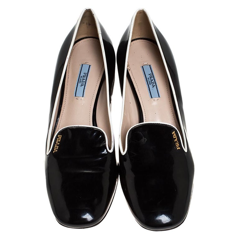 Prada Black Patent Leather Loafer Block Heel Pumps Size 39 at 1stDibs ...