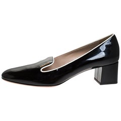 Prada Black Patent Leather Loafer Block Heel Pumps Size 39