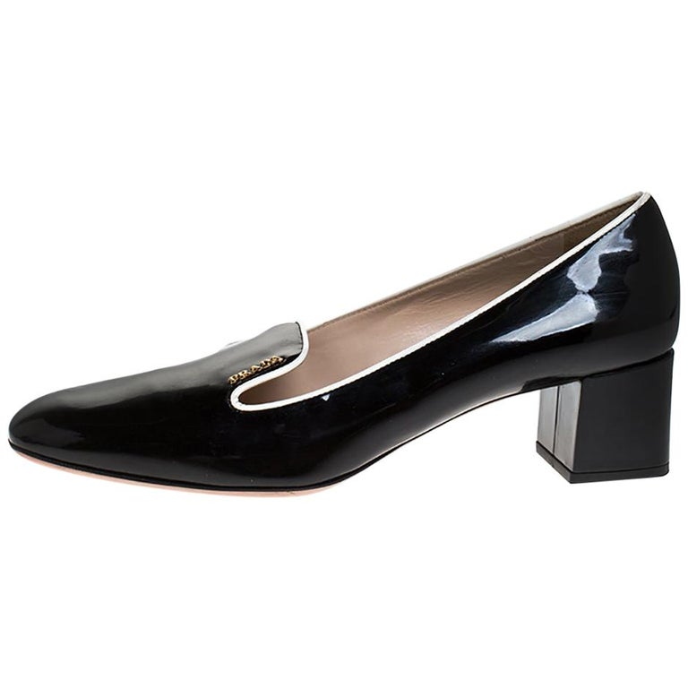 prada block heel leather loafers