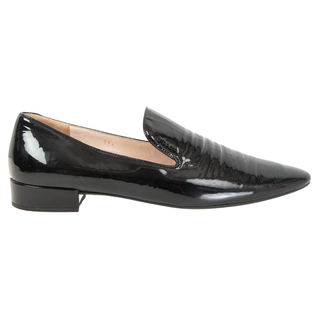 PRADA black patent leather Loafers Shoes 39.5 For Sale