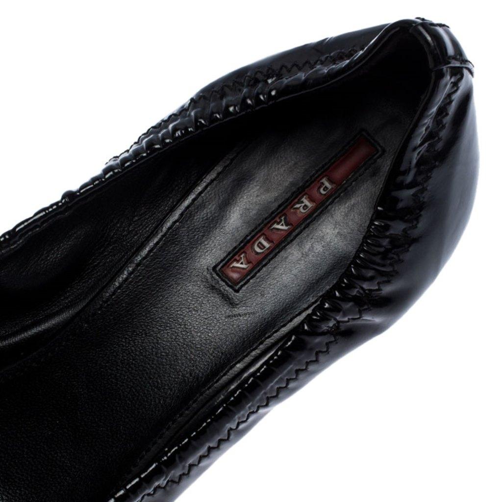 Prada Black Patent Leather Logo Bow Block Heel Pumps Size 39 3