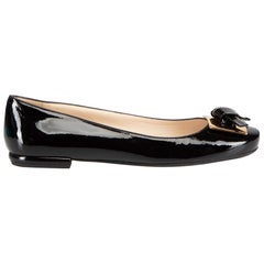 Prada Black Patent Leather Logo Buckle Bow Ballet Flats Size IT 39