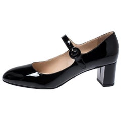 Prada Black Patent Leather Mary Jane Pumps Size 35