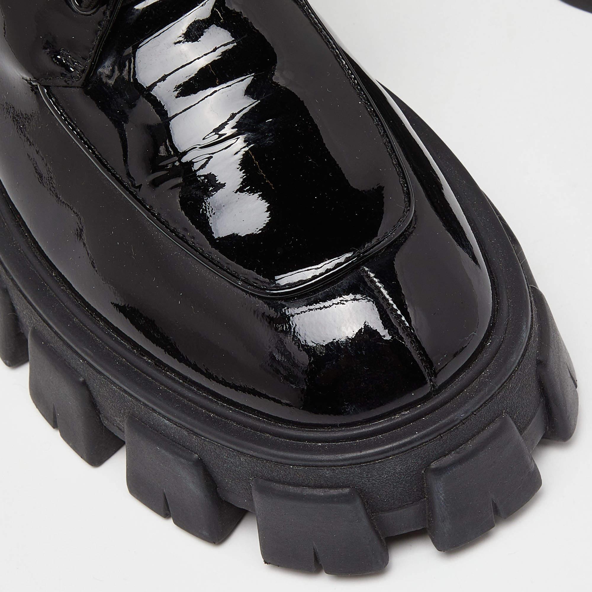 Prada Black Patent Leather Monolith Platform Derby Sneakers Size 36 2