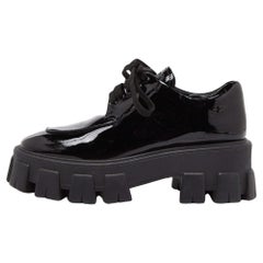 Prada Black Patent Leather Monolith Platform Derby Sneakers Size 36