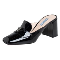 Prada Black Patent Leather Mules Loafer Size 37
