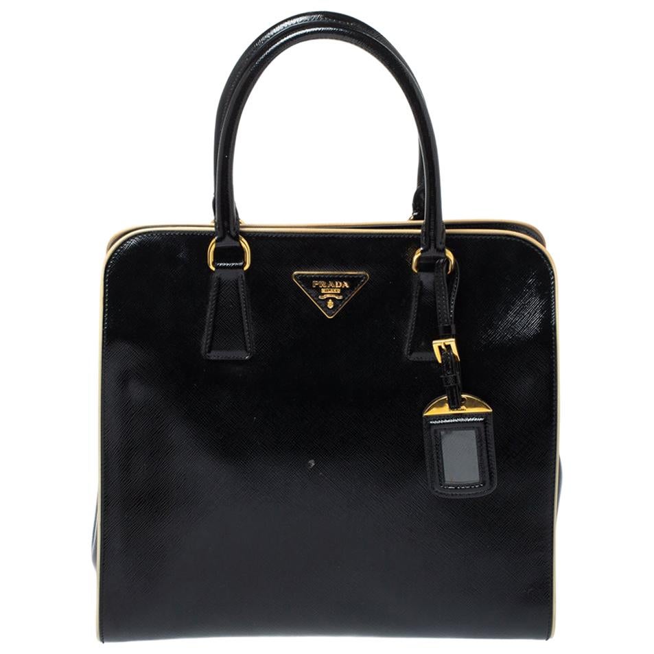 Prada Black Patent Leather Open Satchel