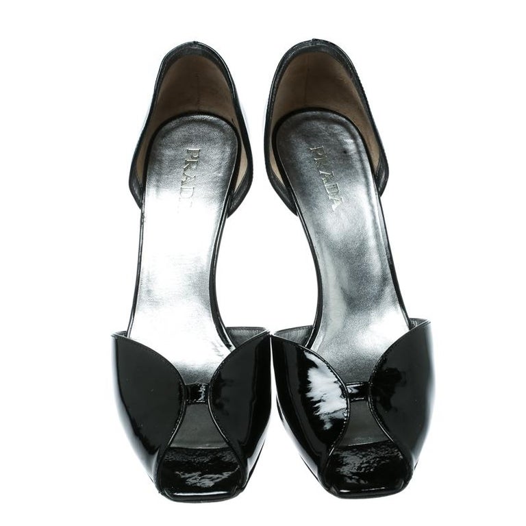 Prada Black Patent Leather Open Toe D'orsay Pumps Size 40 For Sale at ...