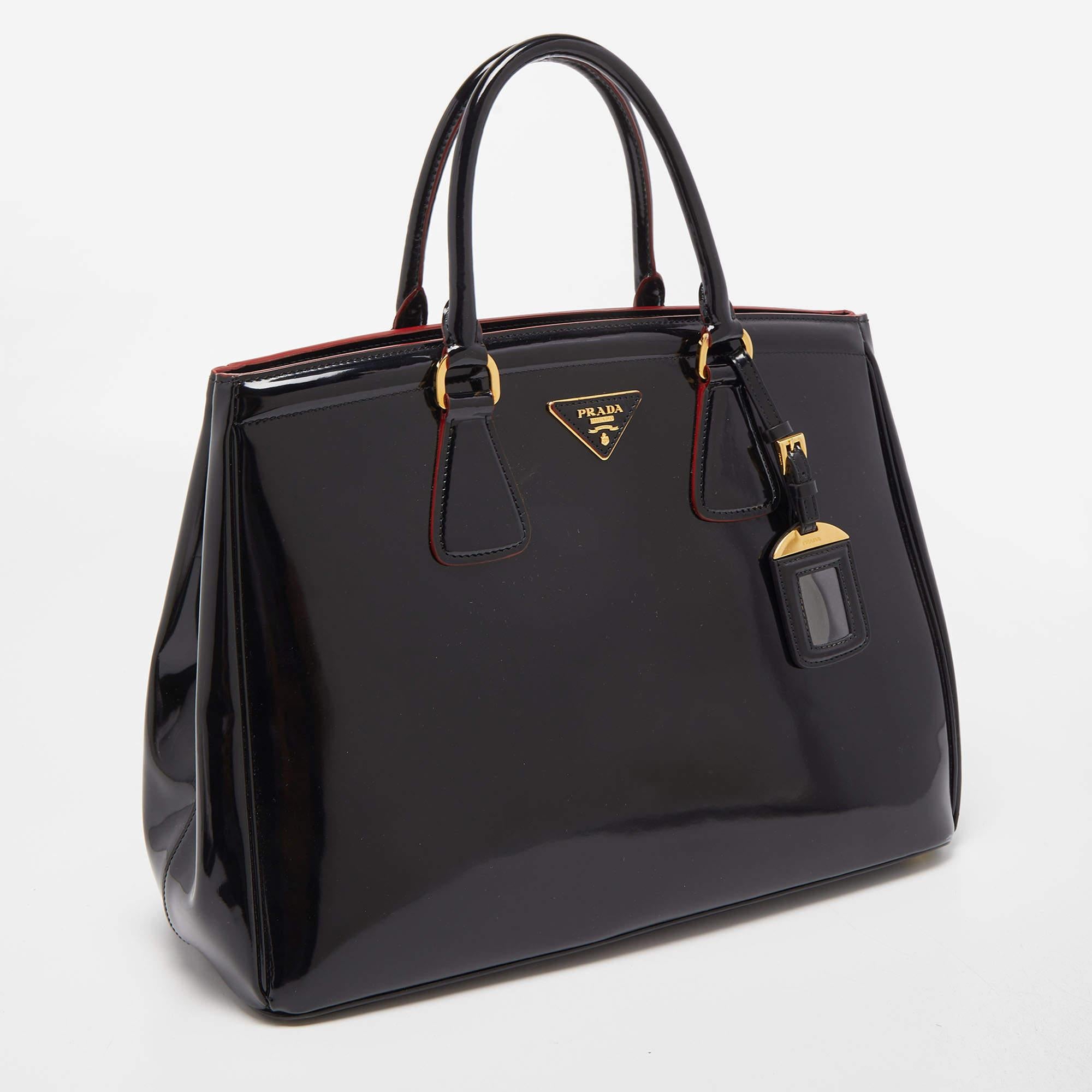 Women's Prada Black Patent Leather Parabole Tote