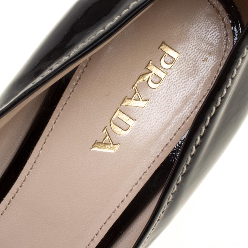 Women's Prada Black Patent Leather Peep Toe Espadrille Wedge Pumps Size 39.5