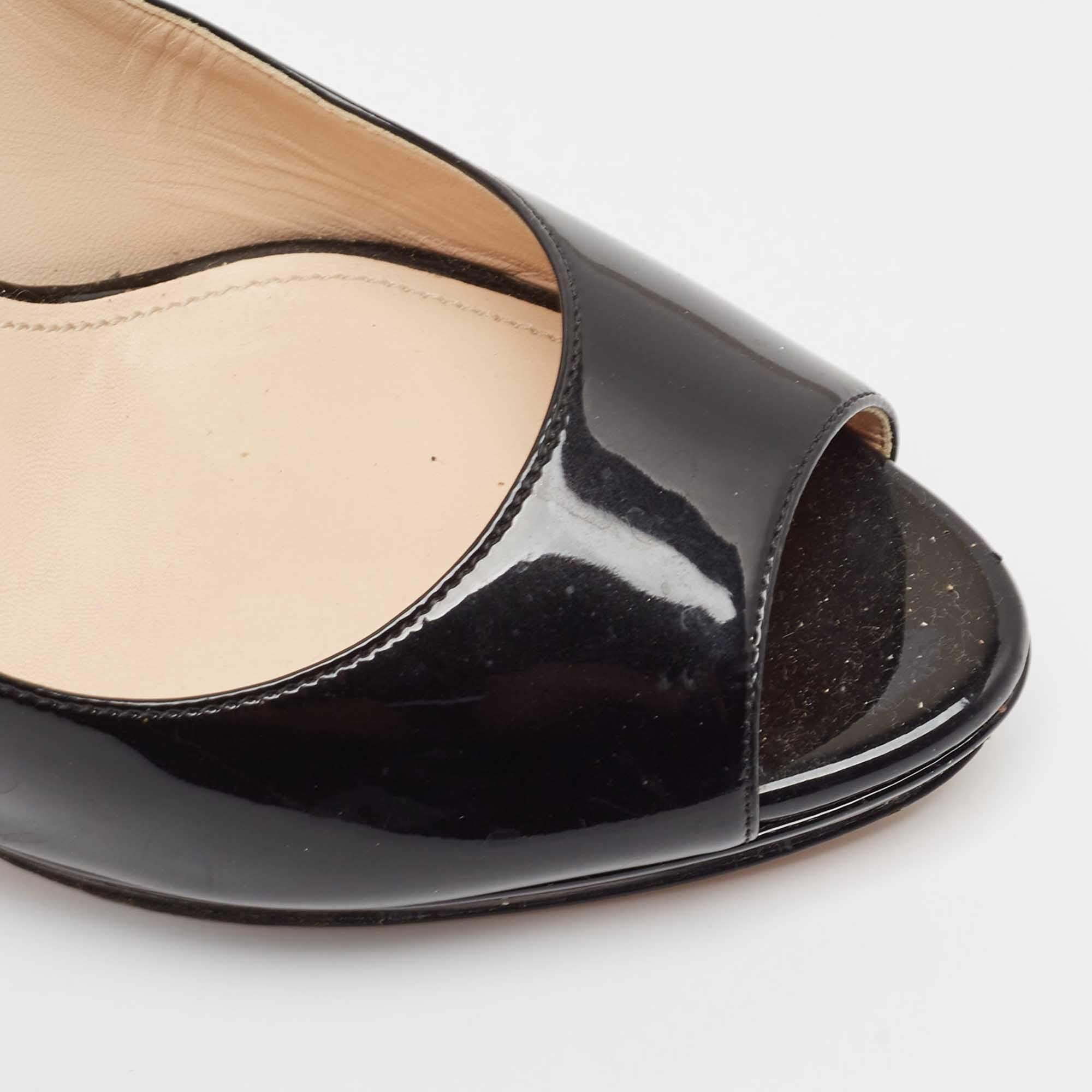 Prada Black Patent Leather Peep Toe Platform Pumps Size 39 3