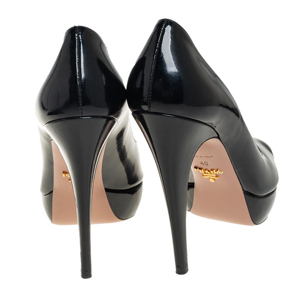 Prada Black Patent Leather Peep Toe Platform Pumps Size 40 2