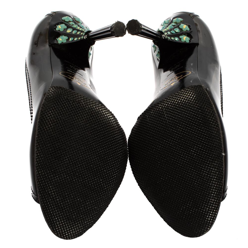 Prada Black Patent Leather Peep Toe Pumps Size 36.5 1