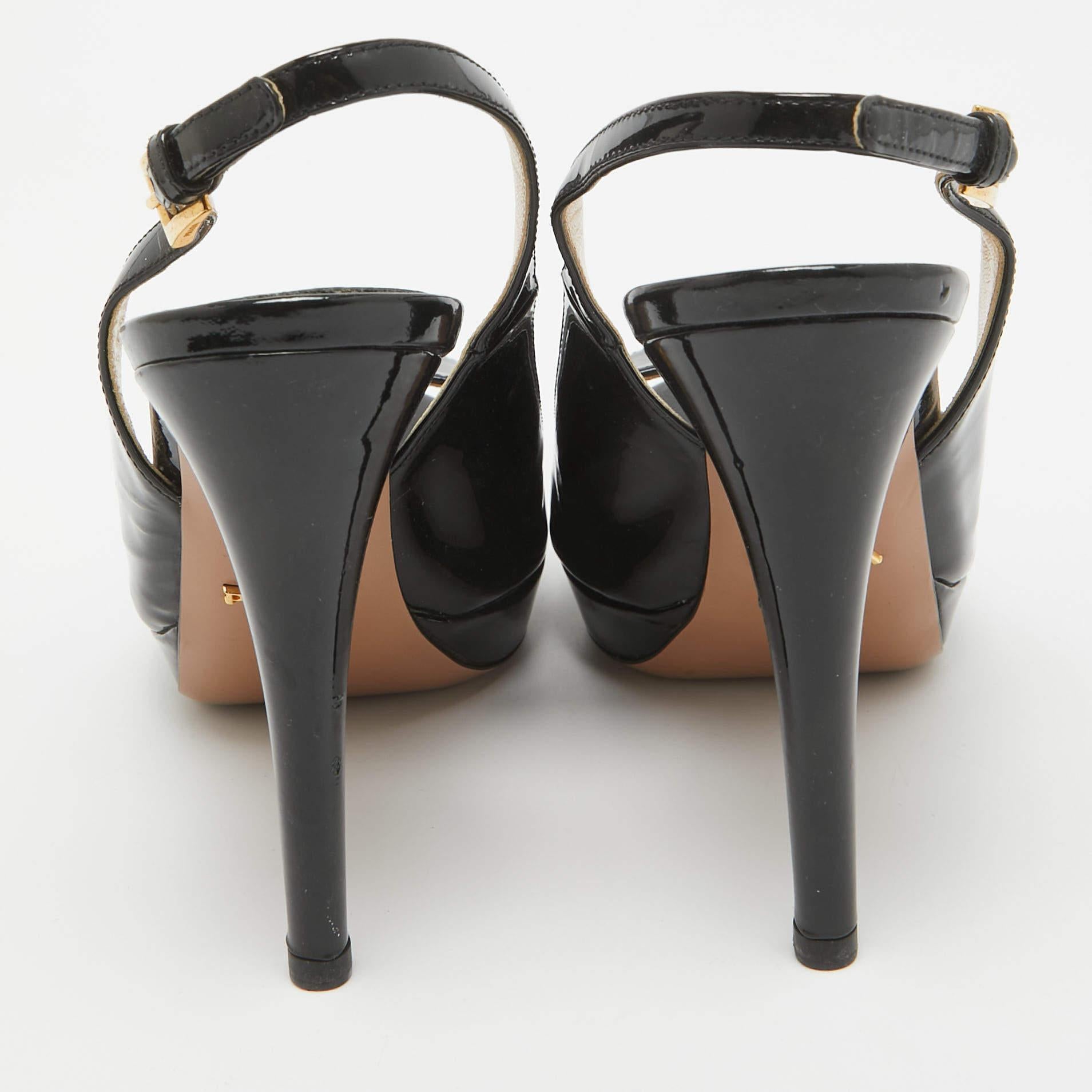 Prada Black Patent Leather Peep Toe Slingback Pumps Size 36.5 1