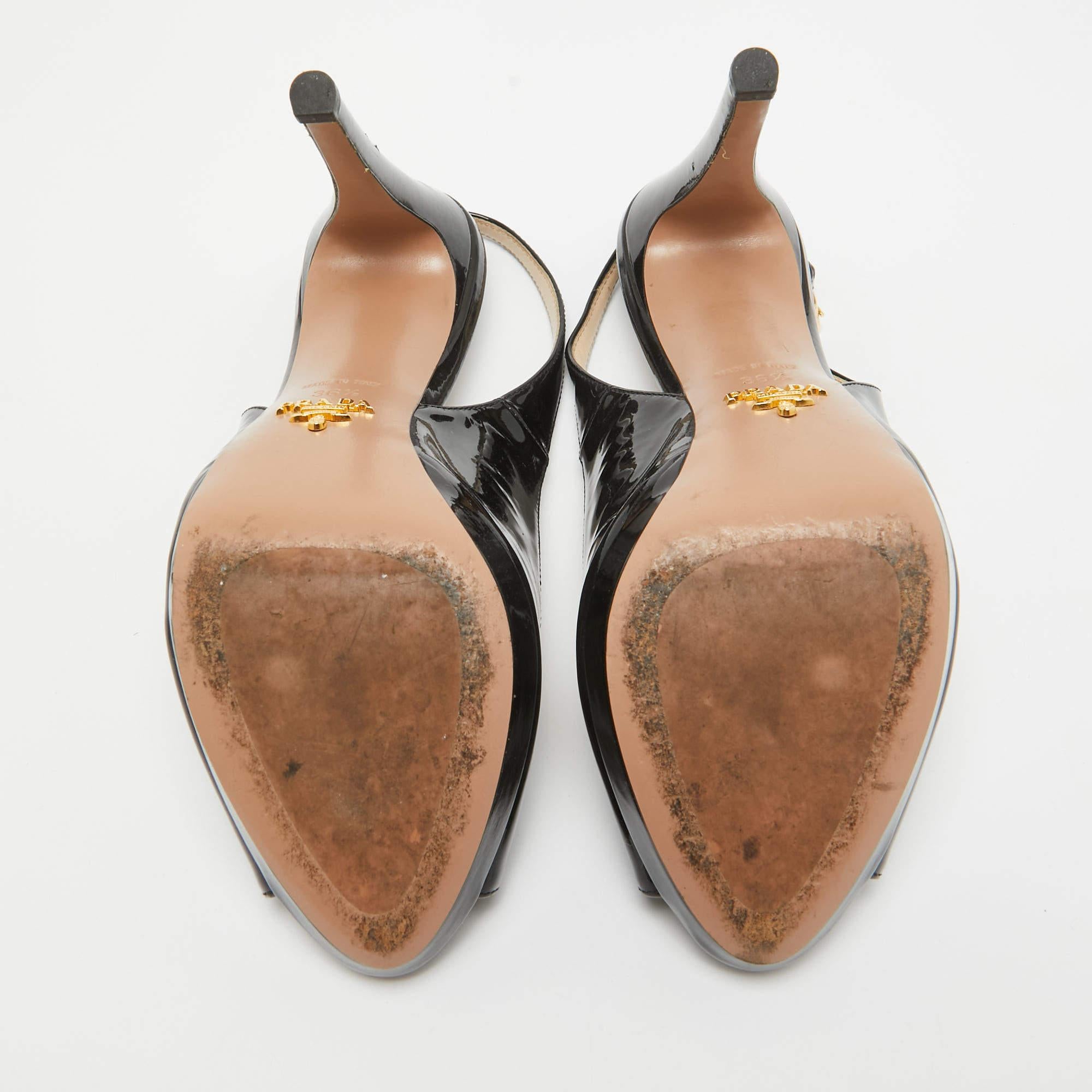 Prada Black Patent Leather Peep Toe Slingback Pumps Size 36.5 2
