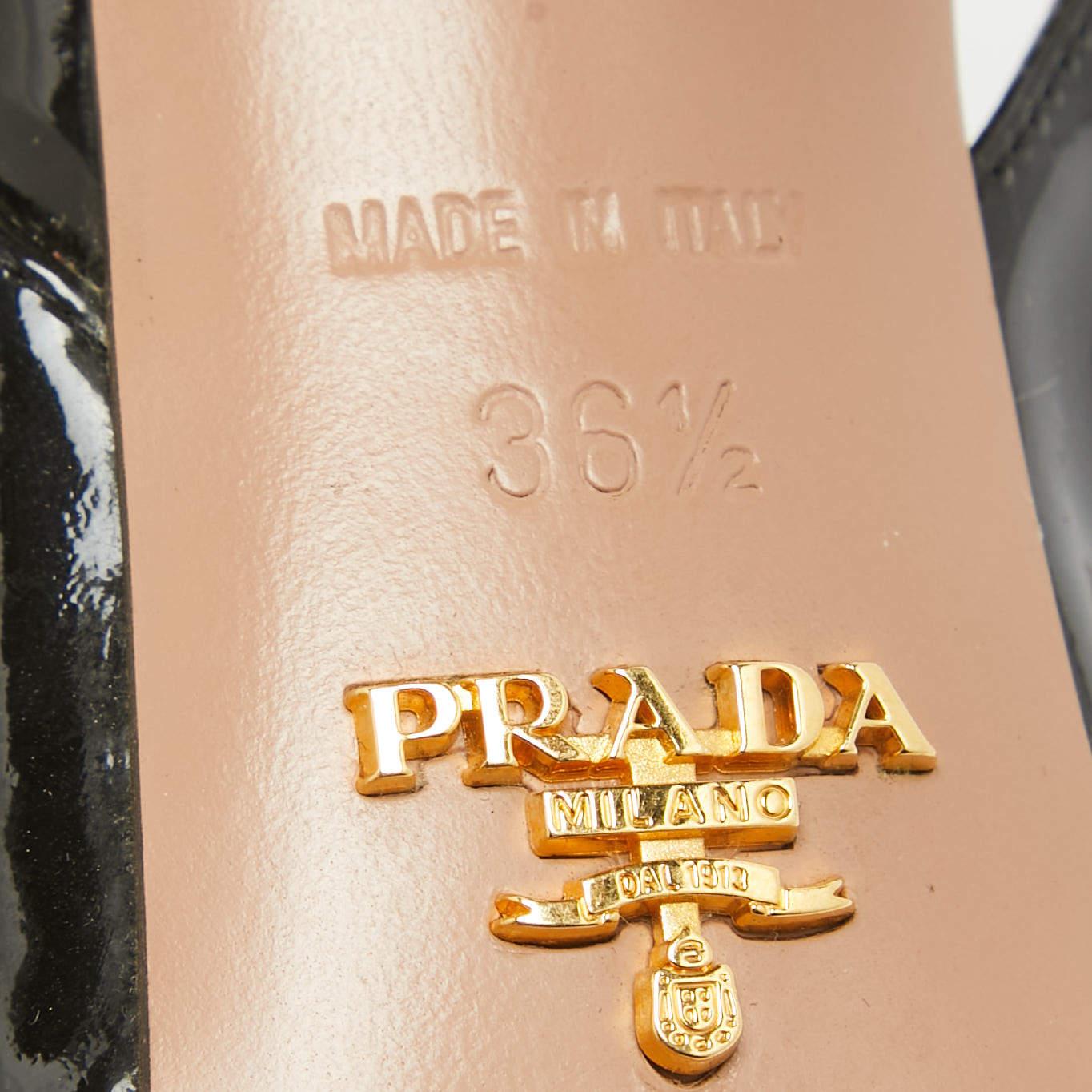 Prada Black Patent Leather Peep Toe Slingback Pumps Size 36.5 4