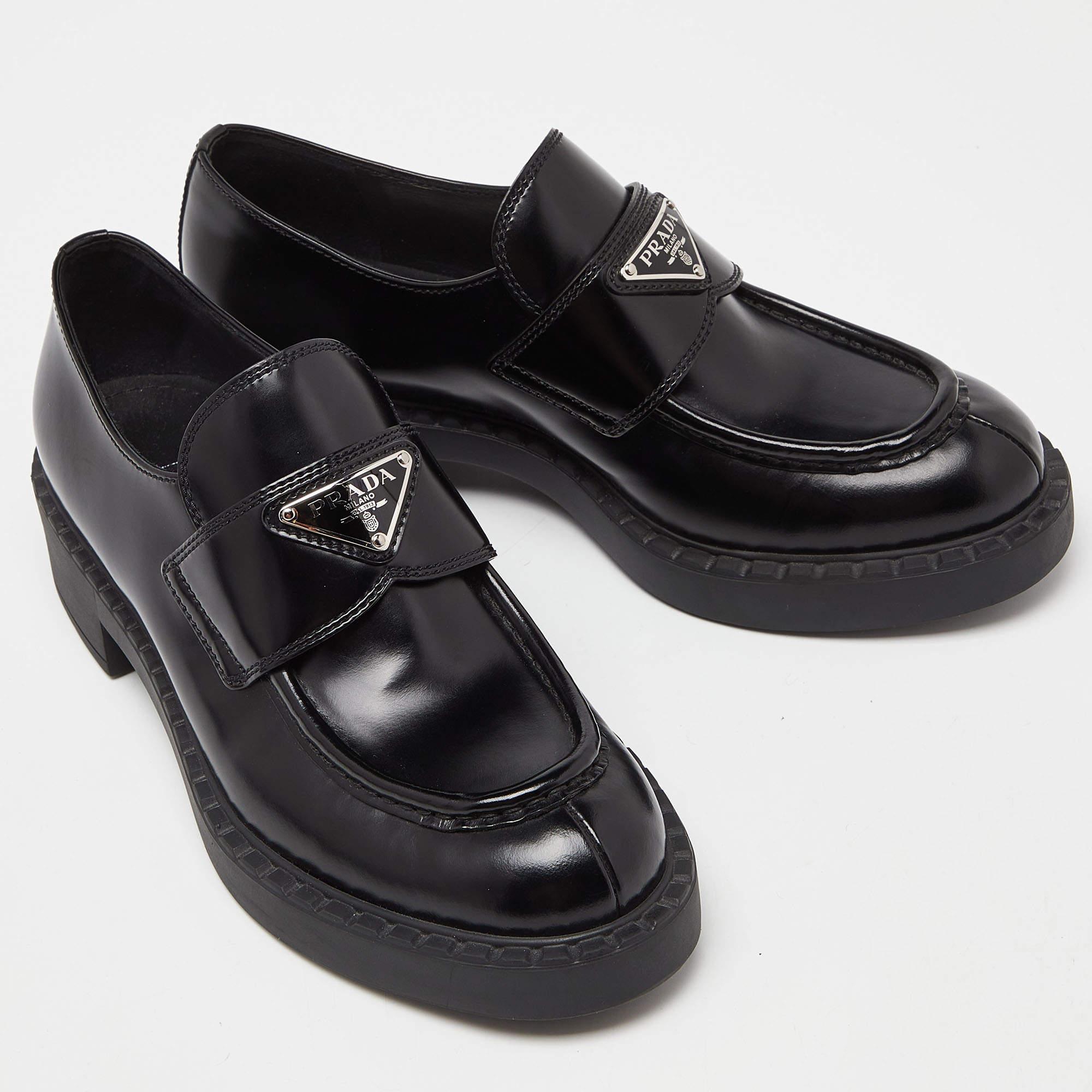 Women's Prada Black Patent Leather Platform Loafers Size 36.5