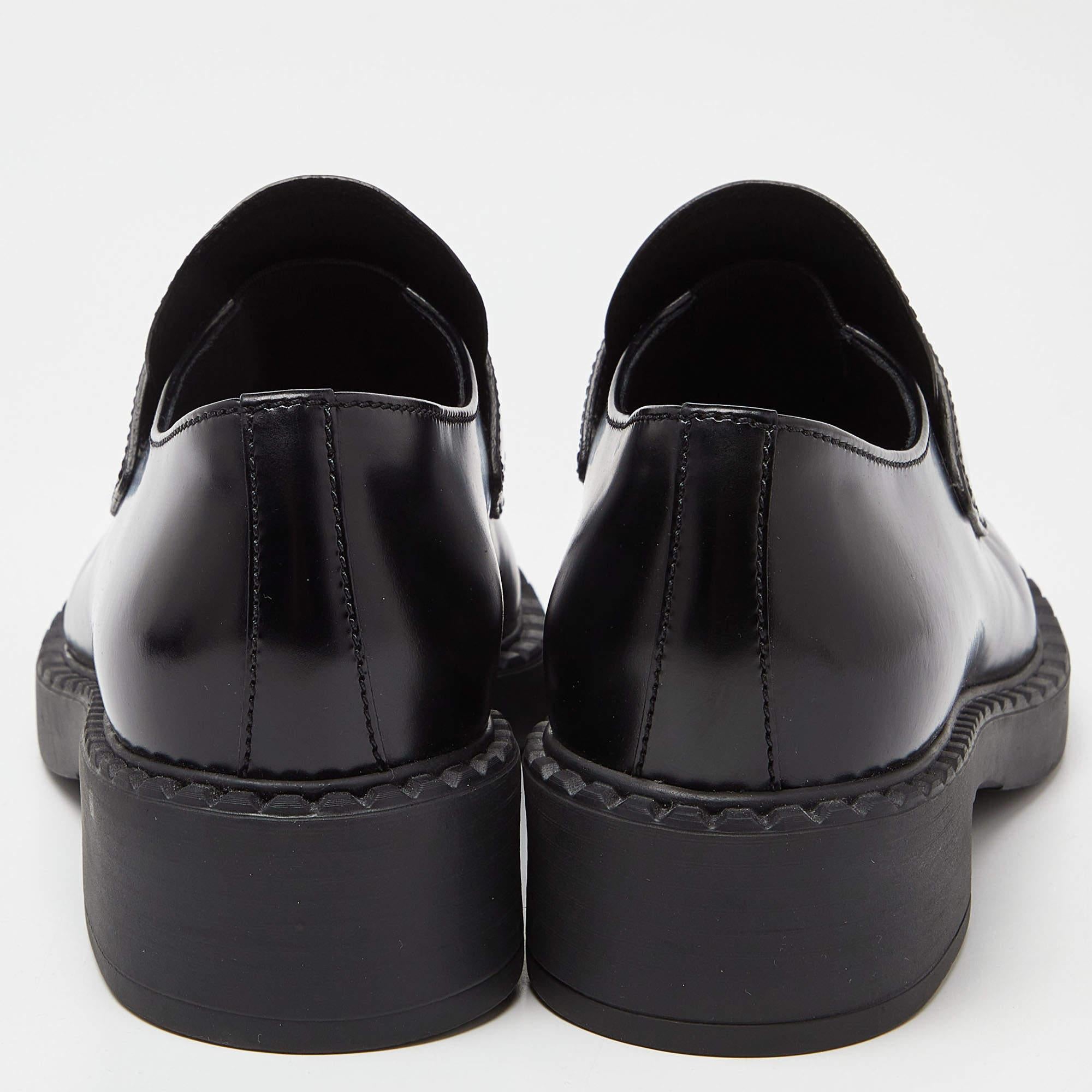 Prada Black Patent Leather Platform Loafers Size 36.5 1