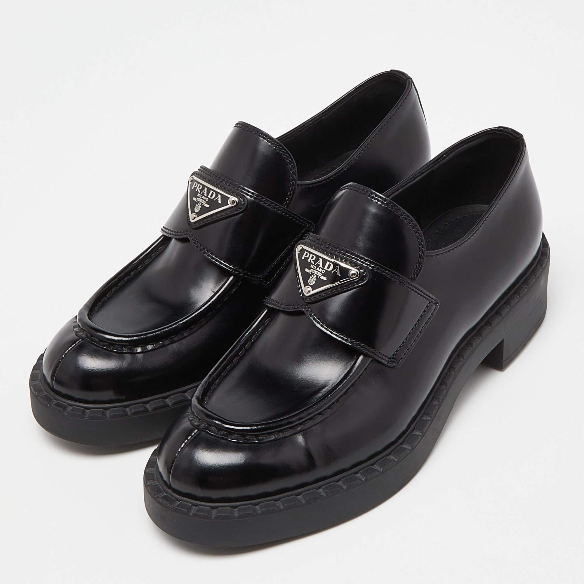 Prada Black Patent Leather Platform Loafers Size 36.5 3