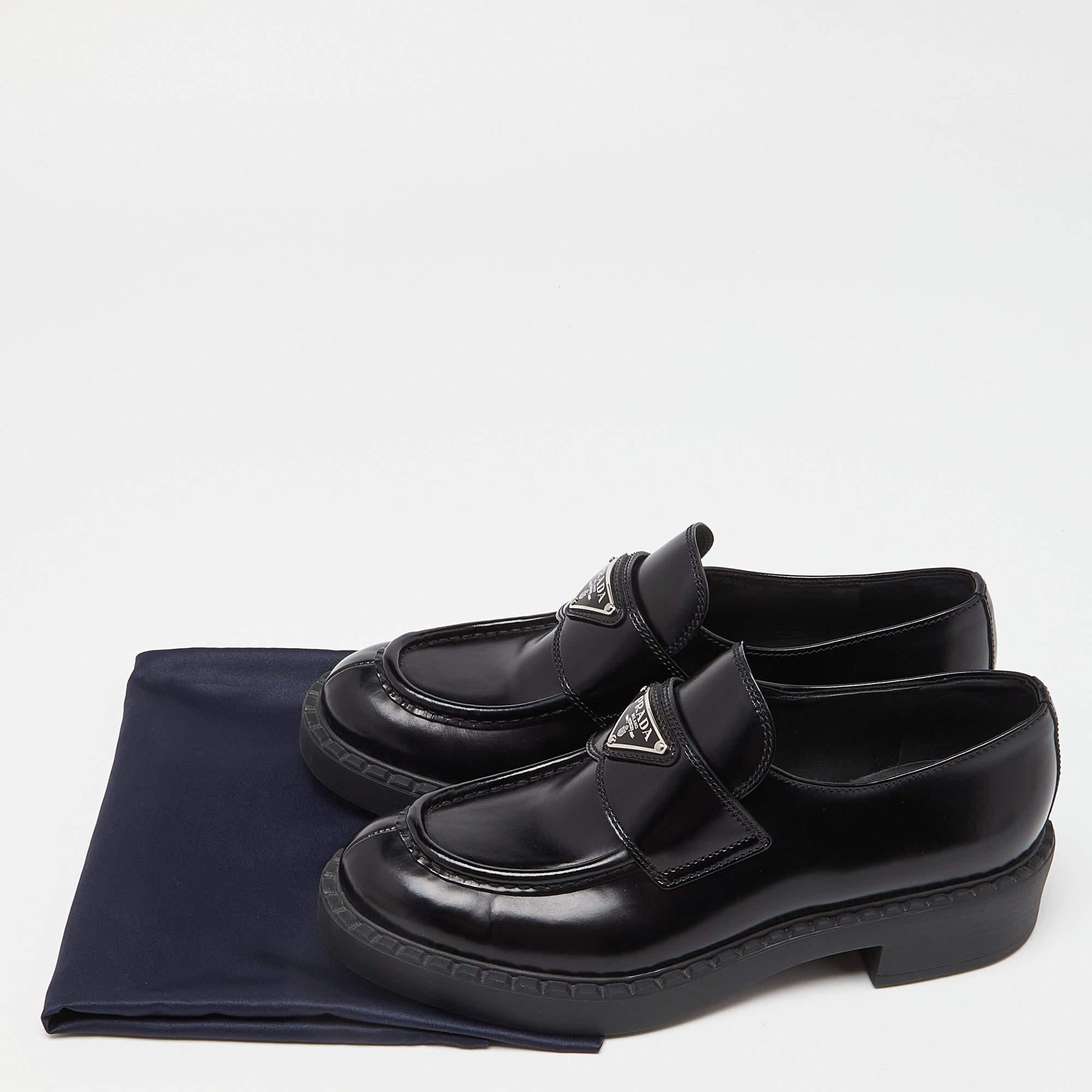 Prada Black Patent Leather Platform Loafers Size 36.5 5