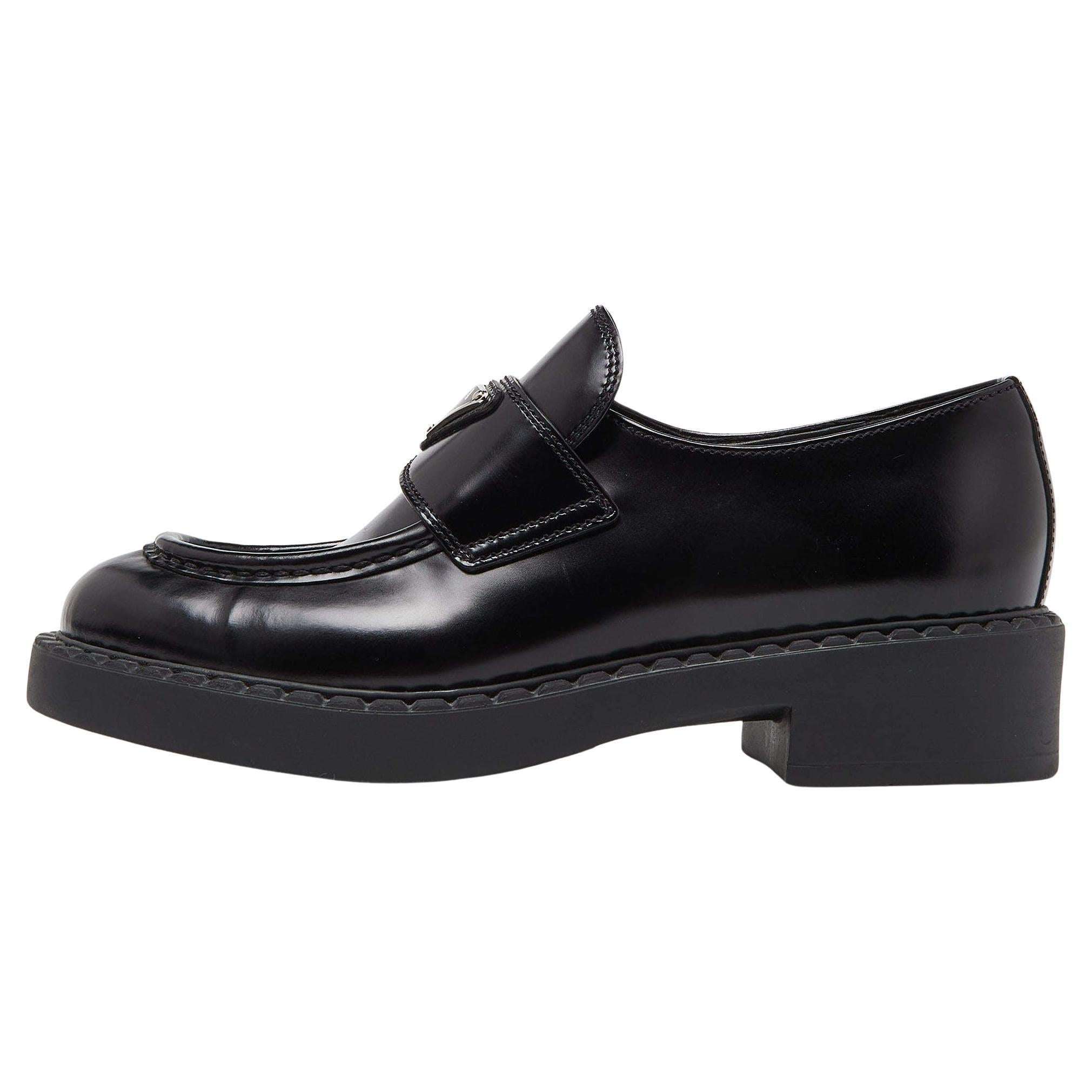 Prada Black Patent Leather Platform Loafers Size 36.5