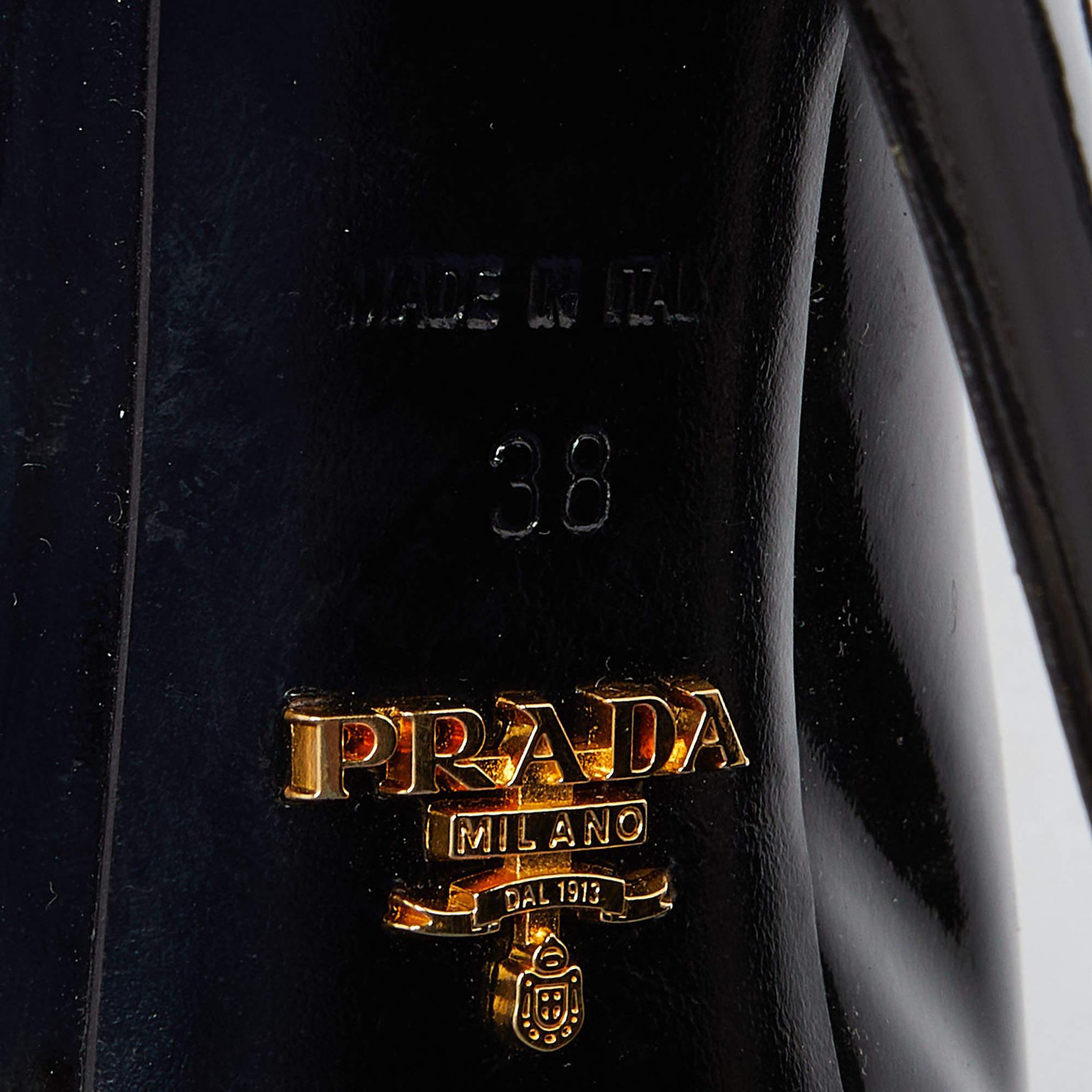 Prada Black Patent Leather Platform Pumps Size 38 For Sale 2