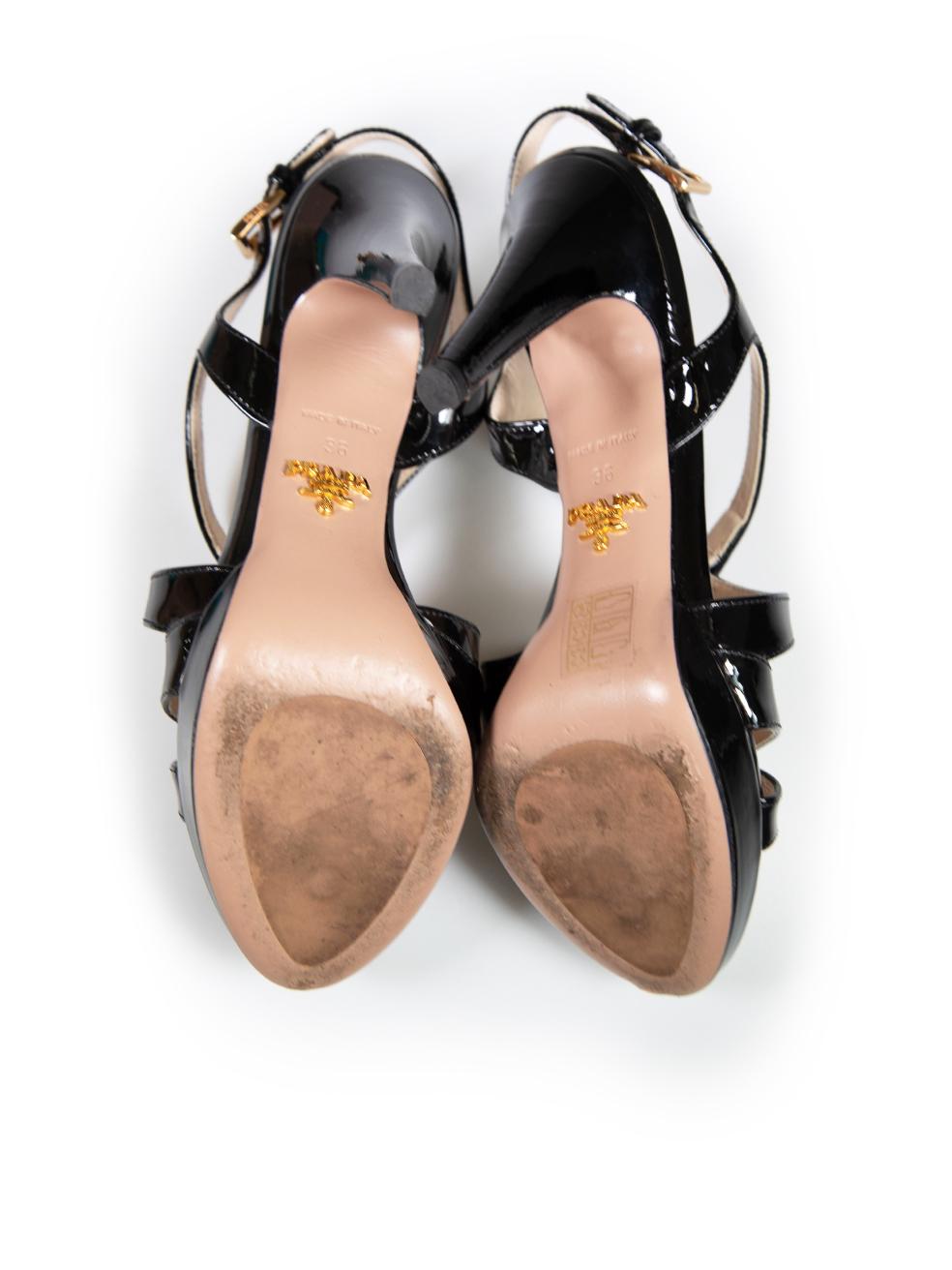 Women's Prada Black Patent Leather Platform Strap Sandals Size IT 36 For Sale