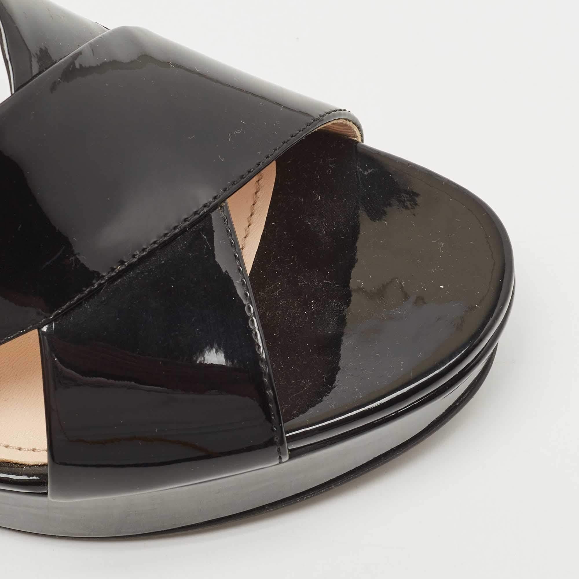 Prada Black Patent Leather Platform Wedge Slide Sandals Size 38 2