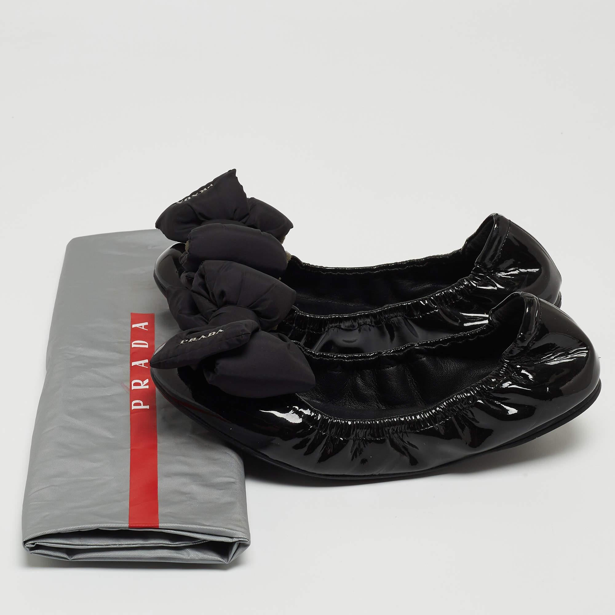 Prada Black Patent Leather Scrunch Ballet Flats Size 36.5 1
