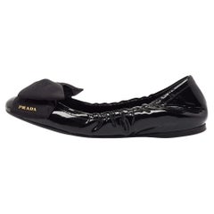 Prada Black Patent Leather Scrunch Ballet Flats Size 37