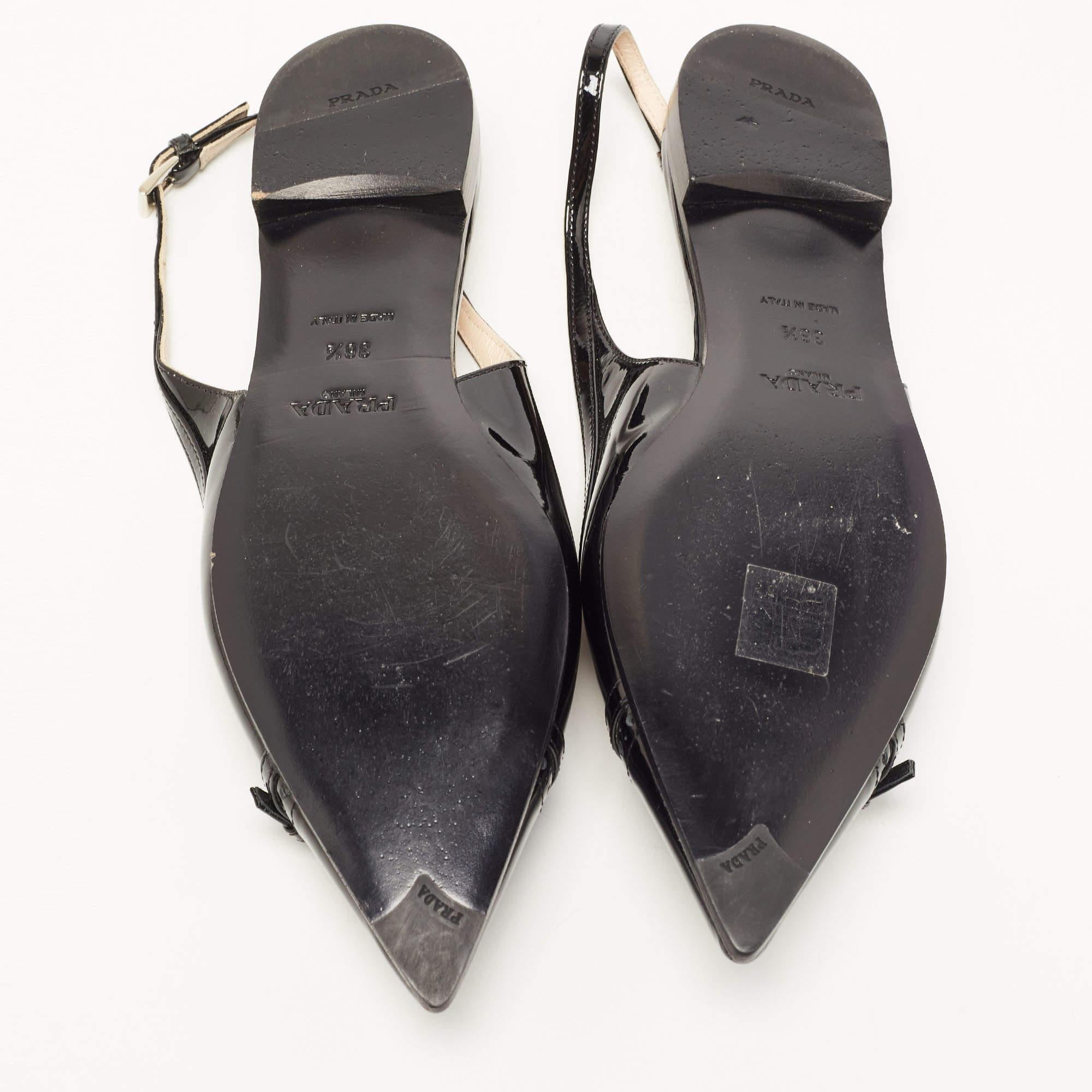 Prada Black Patent Leather Slingback Flats Size 36.5 1