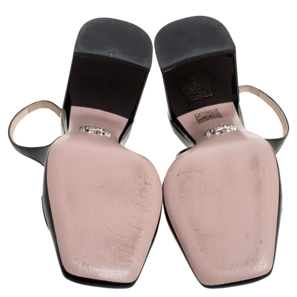 Prada Schwarze Lackleder-Slingback-Sandalen Größe 37 Damen
