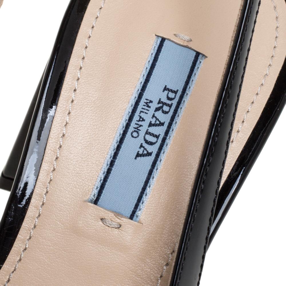 Prada Black Patent Leather Slingback Sandals Size 37 2