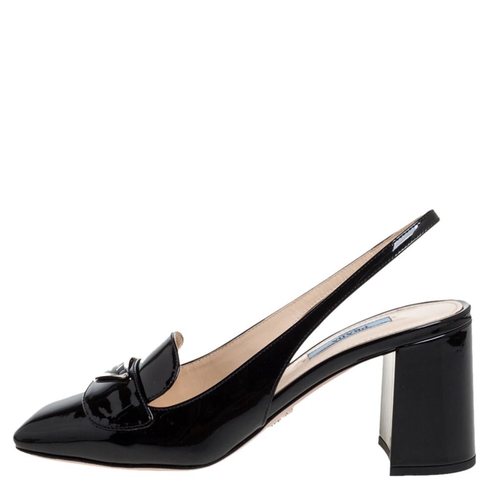 Prada Schwarze Lackleder-Slingback-Sandalen Größe 37 3