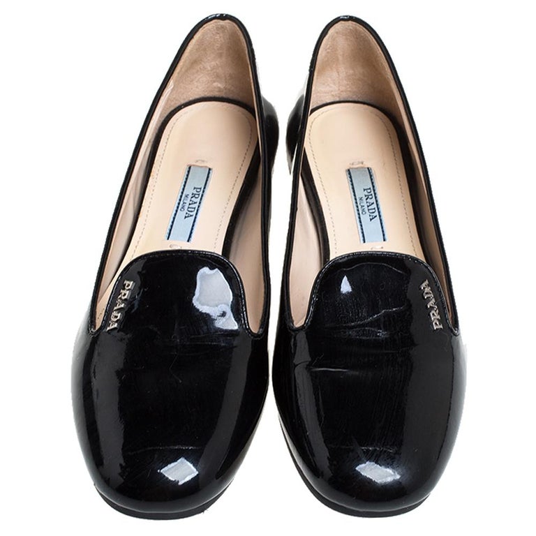Prada Black Patent Leather Slip On Loafers Size 36.5 at  display picture 2