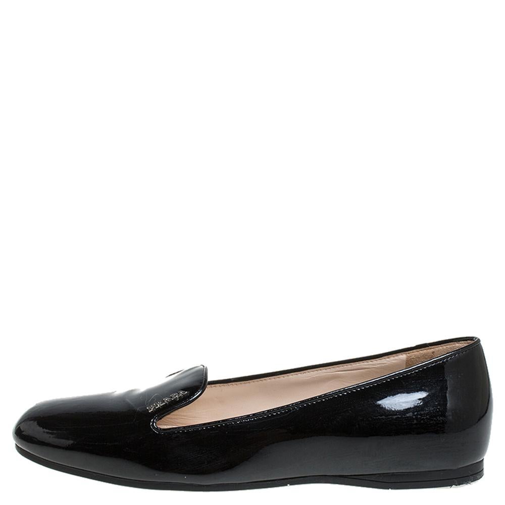 Women's Prada Black Patent Leather Slip On Loafers Size 36.5