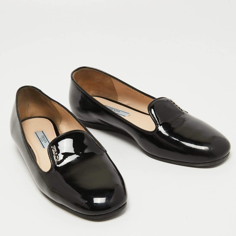 Women's Prada Black Patent Leather Smoking Slippers Size 38