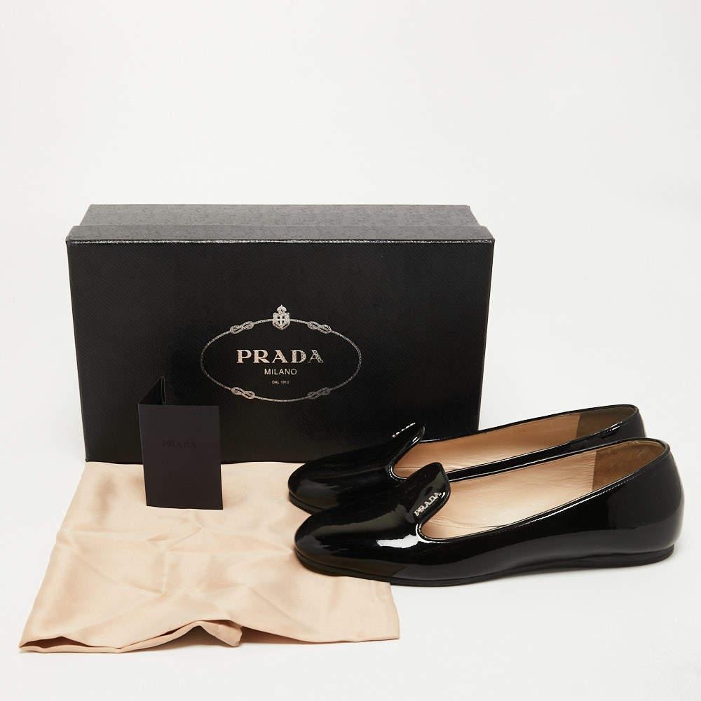 Prada Black Patent Leather Smoking Slippers Size 38 5