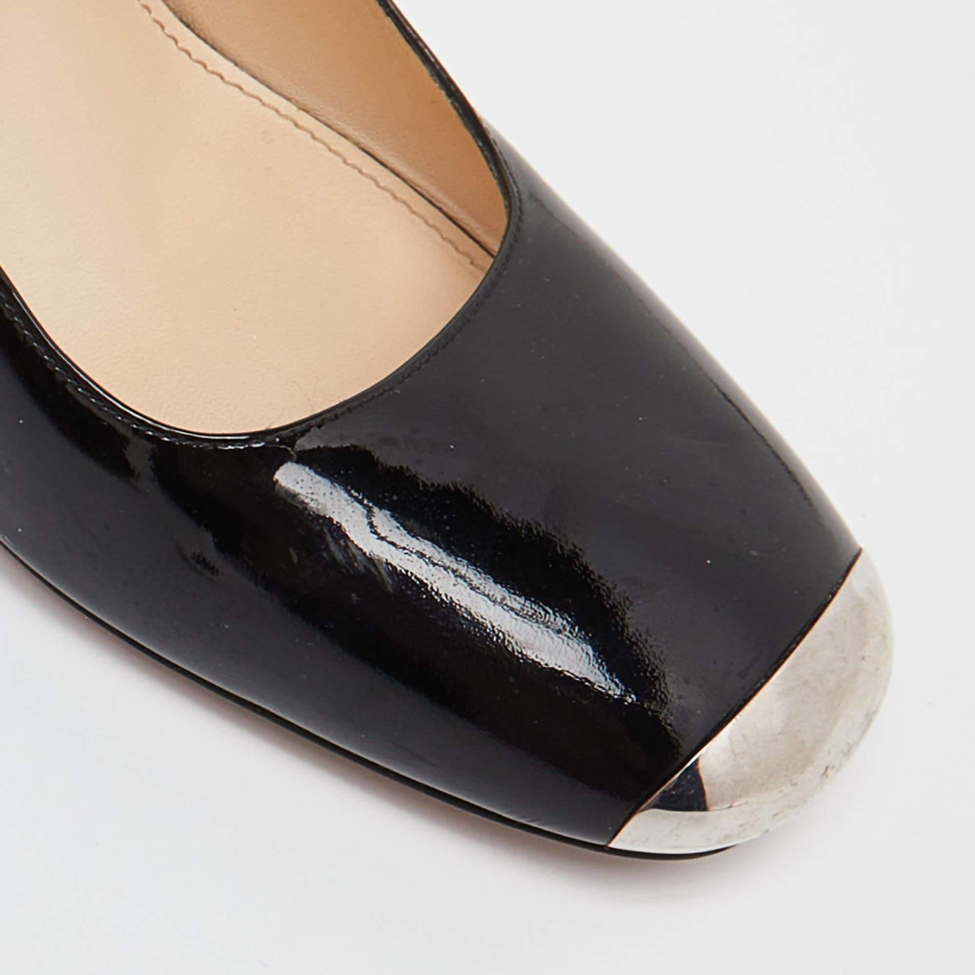 Prada Black Patent Leather Square Toe Block Heel Pumps Size 41 2
