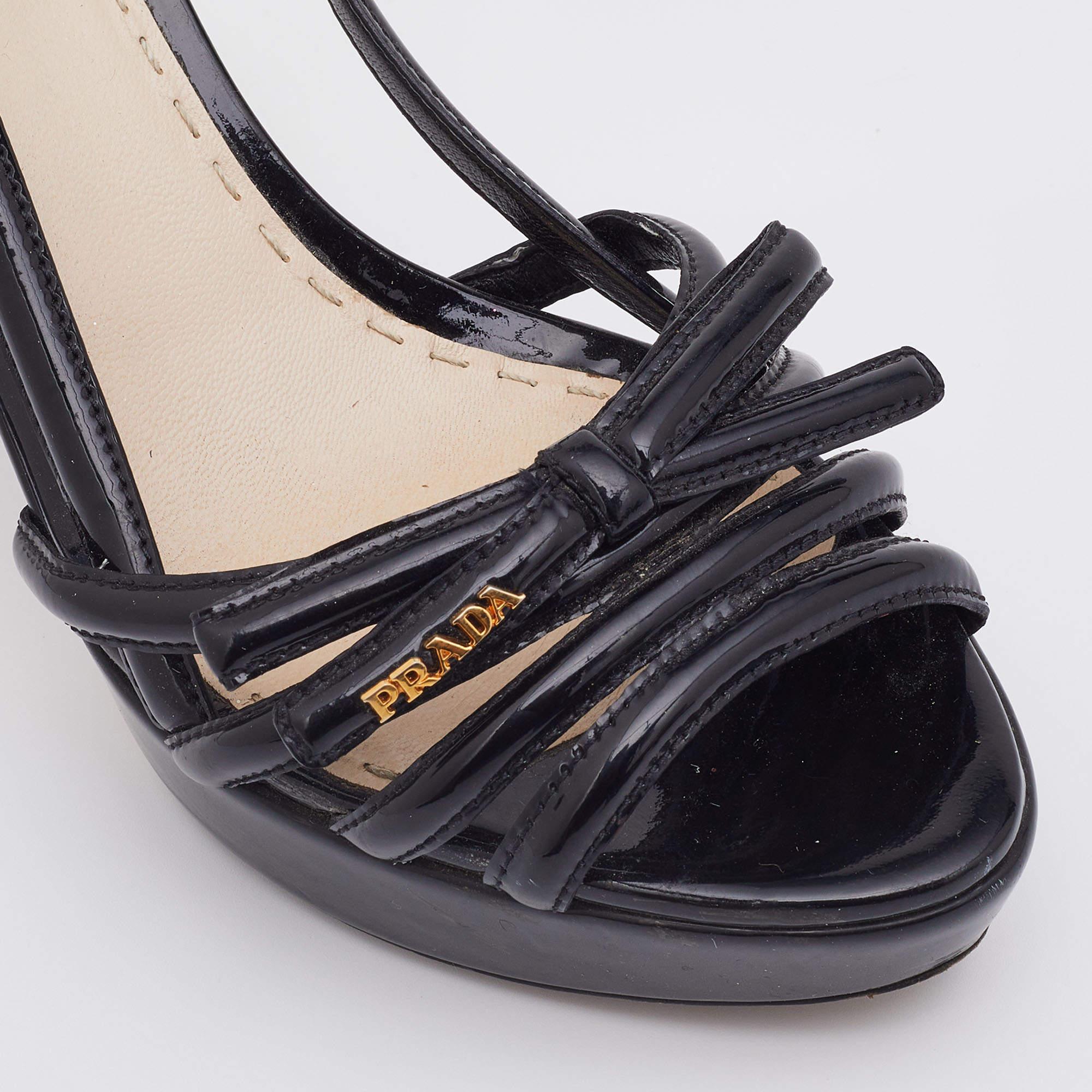 Prada Black Patent Leather Strappy Platform Sandals Size 40 3