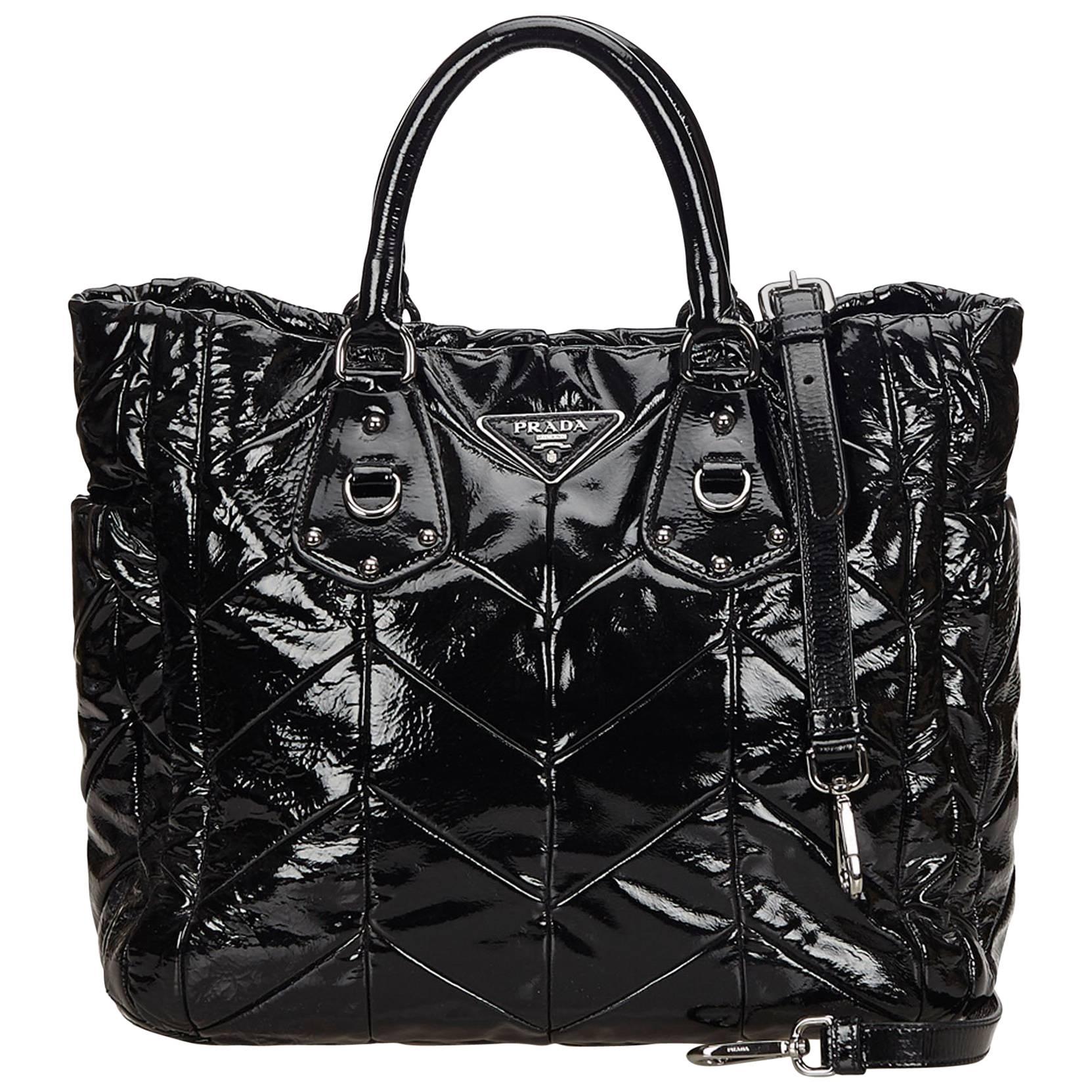 Prada Black Patent Leather Tote Bag