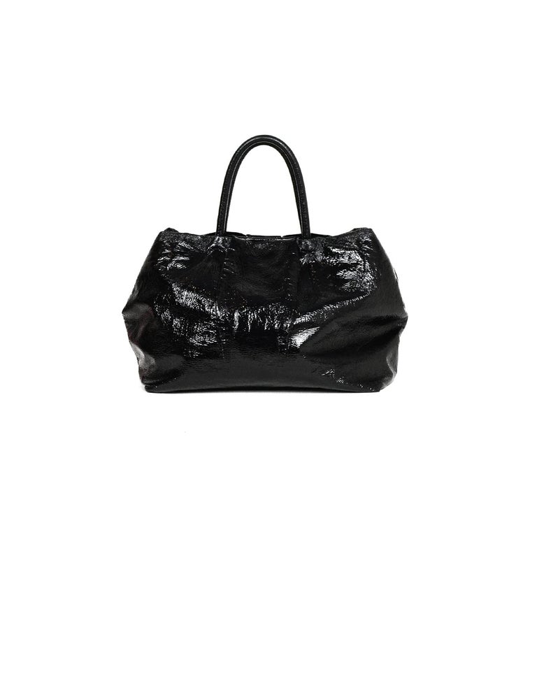 Prada Black Patent Leather Tote Bag with Bow For Sale at 1stDibs