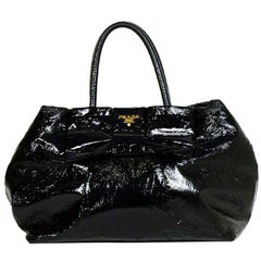 Prada Black Patent Leather Tote Bag with Bow